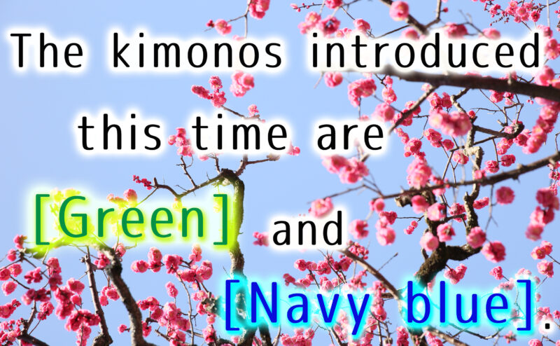 I will introduce two kimono. [[ Green ]] and [[ Navy blue ]]. Very popular in our shop!!